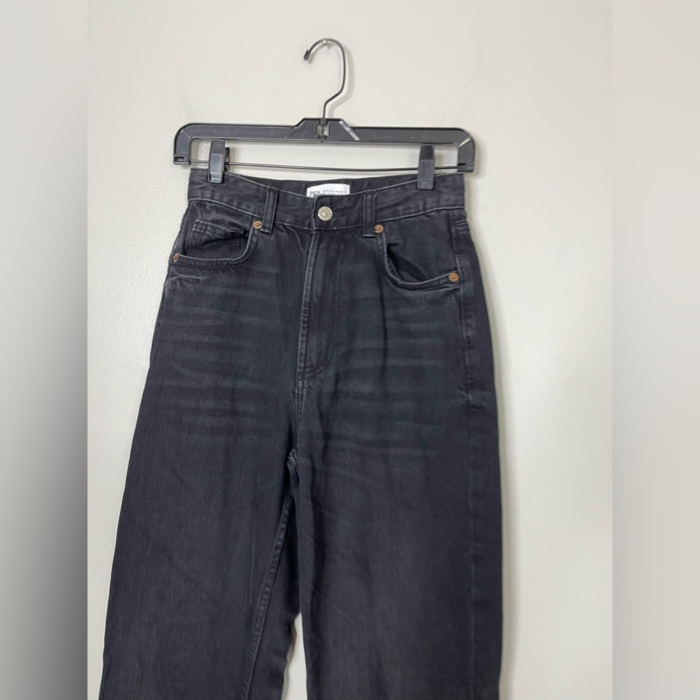 Zara Black High Rise Wide Leg Jeans US 2 - Picture 3 of 10